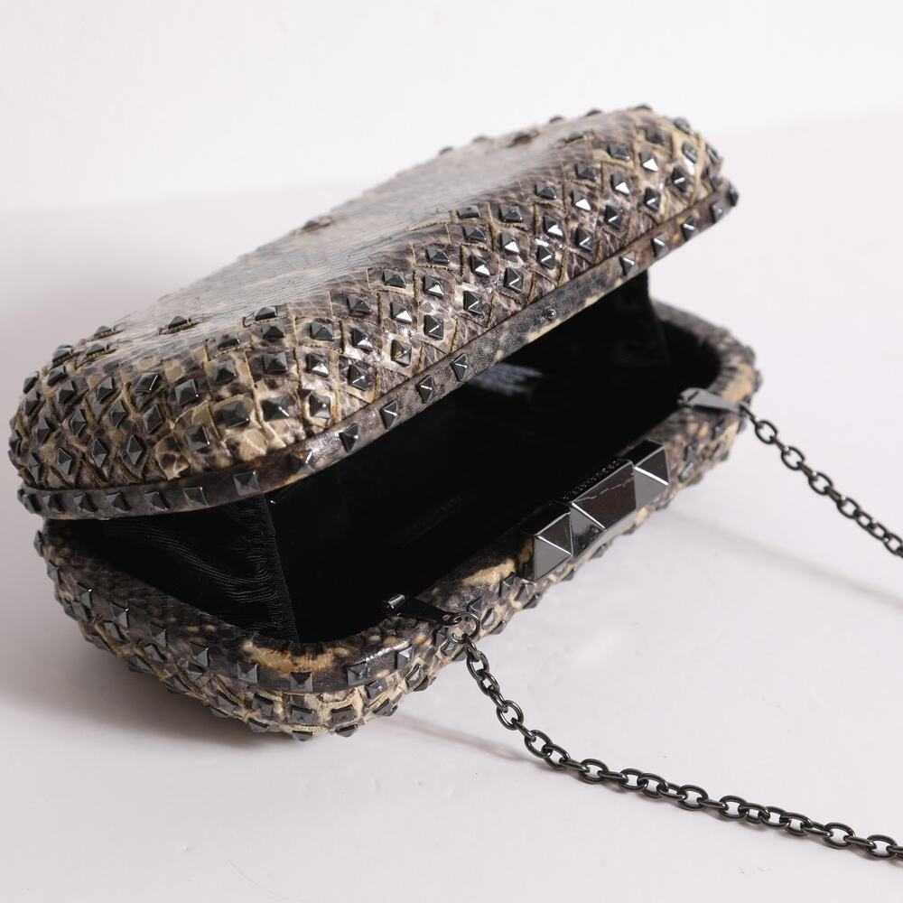 BCBGMAXAZRIA Brown Snakeskin Studded Clutch Crossbody Purse - Picture 2 of 4
